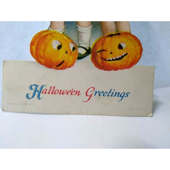 Halloween Placecard Ellen Clapsaddle Wolf Original Diecut Children Pumpkins JOL - Picture 3 of 4